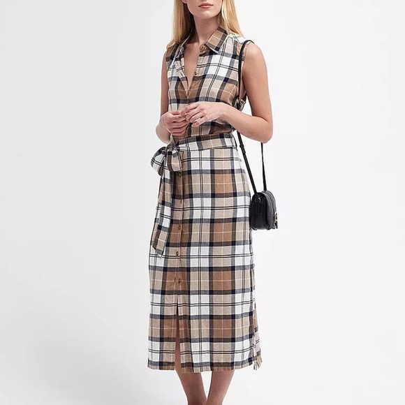 NWT Barbour Plaid Tartan Caroline Check Midi Sleeveless Shirt dress Womens 10 - Picture 3 of 10